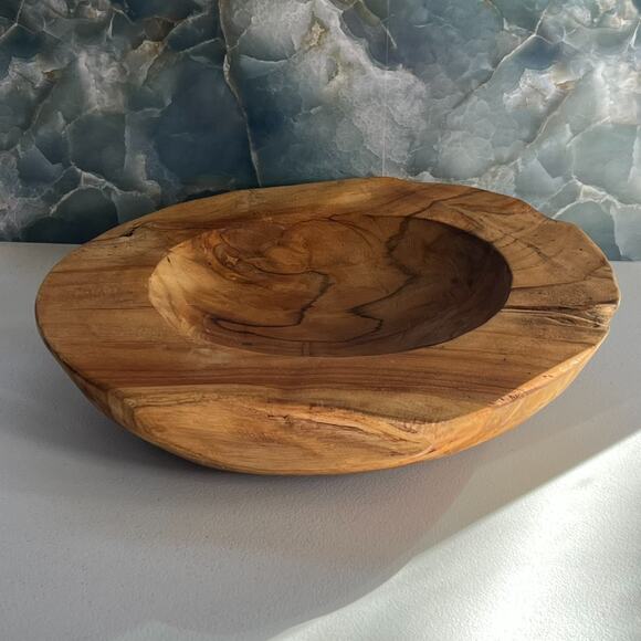 Centerpiece Bowl 15" Hand Carved Natural Wood - Picture 4 of 10